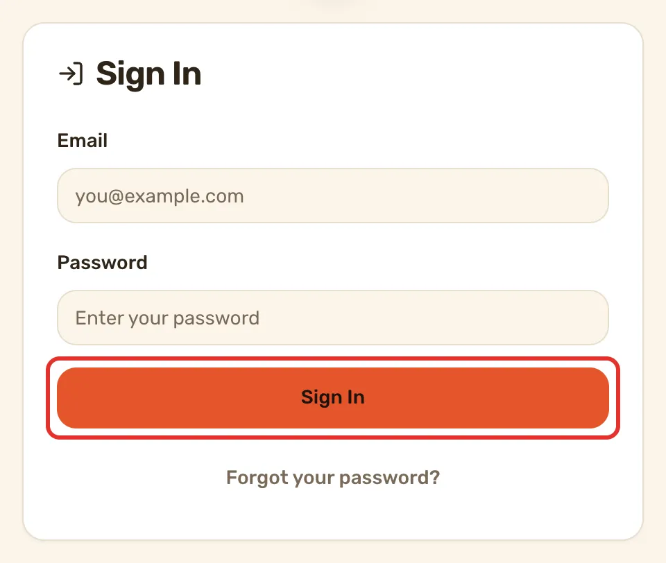 The Sign In card, signed out, with Sign In outlined and Forgot your password? under it.