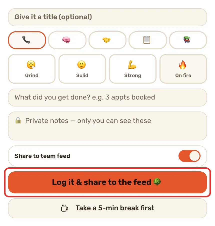 The save screen after a session. End now only appears once a minute has run, so the shot starts a 25-minute session and clicks the page heading, which does nothing, 46 times to let the minute pass. Starting and ending a session write nothing; only Log it does.