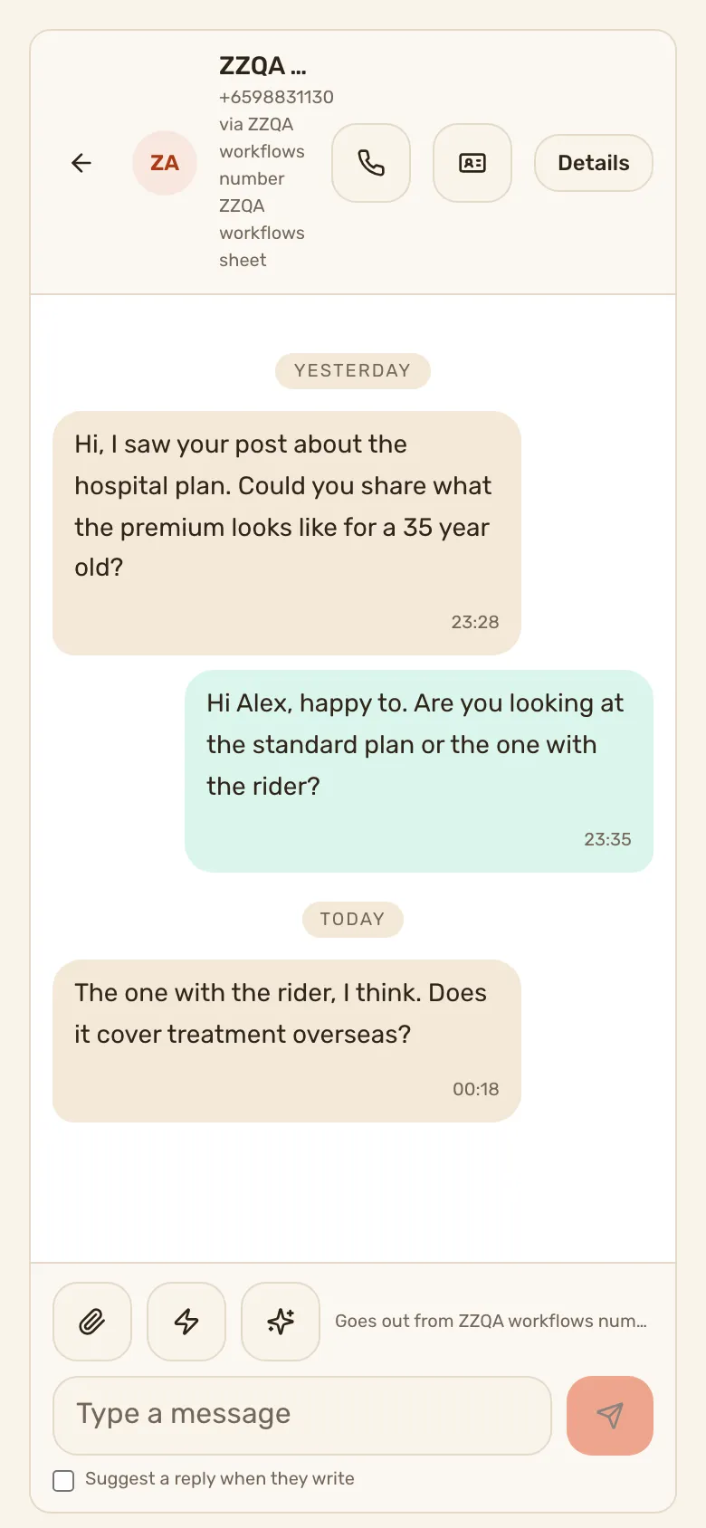 One thread on a phone. It fills the screen, and the arrow at the top left returns to the list.
