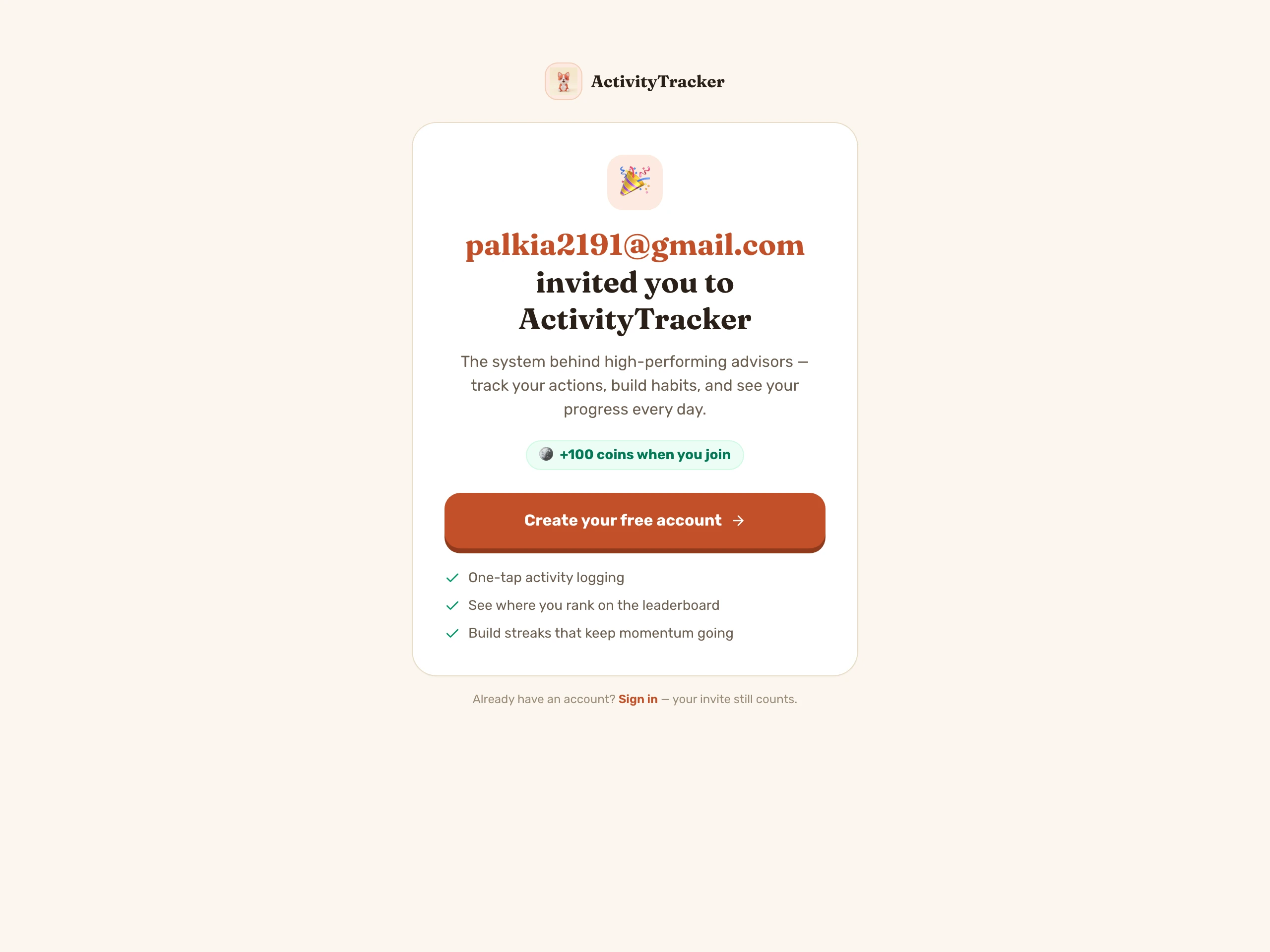 Invite landing page