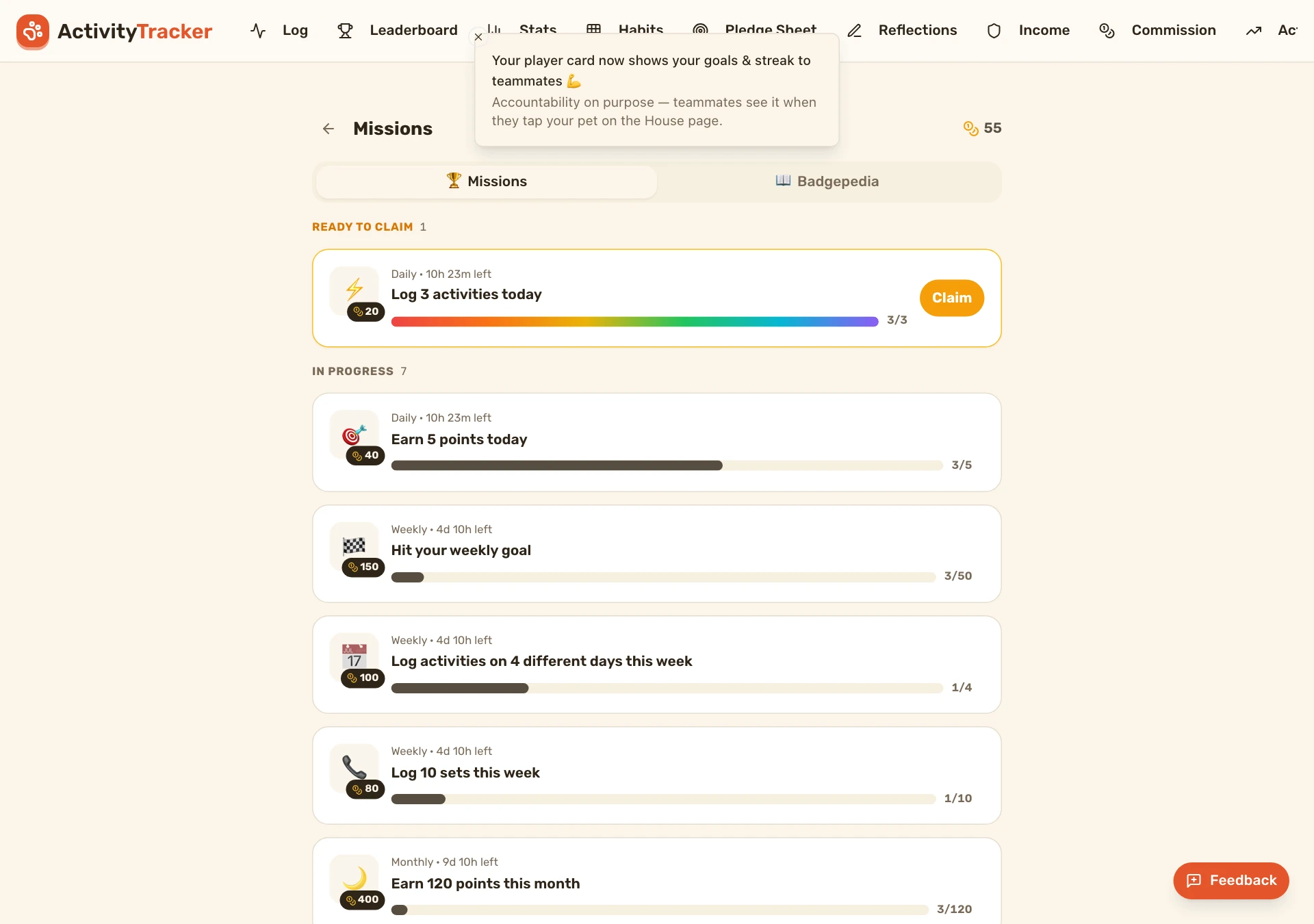 Missions page